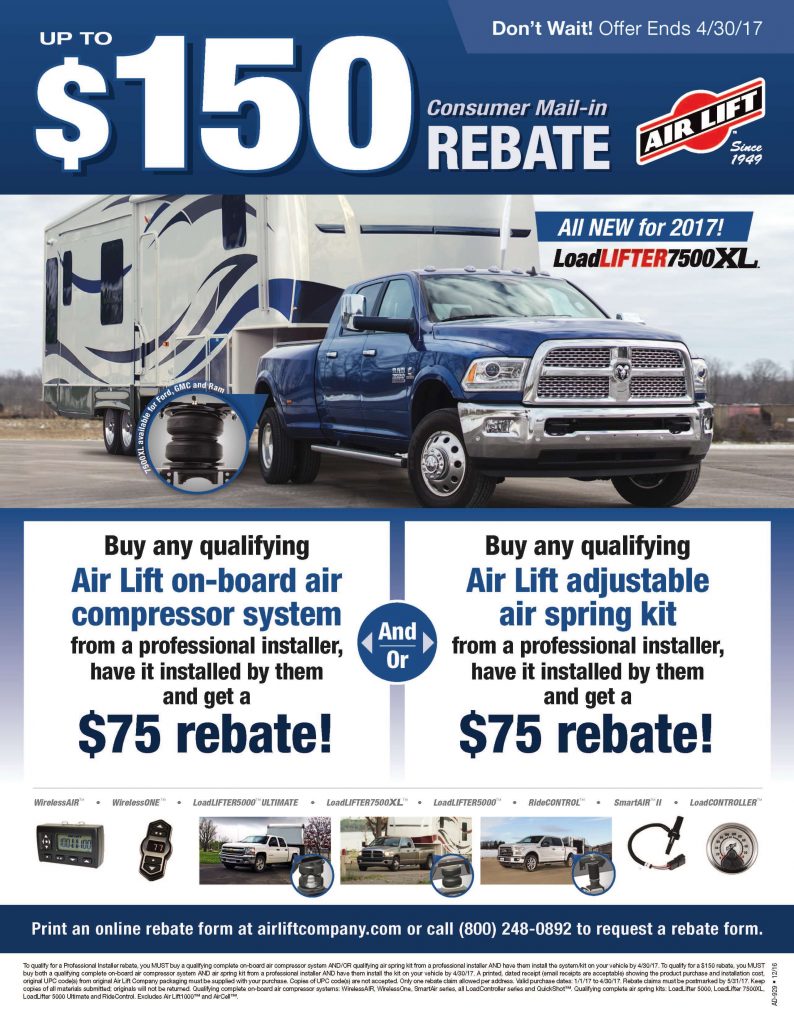 Air LIft 150 Dollar Rebate