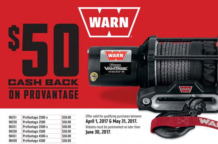WARN: Get Up to $50 Back on ProVantage Winches