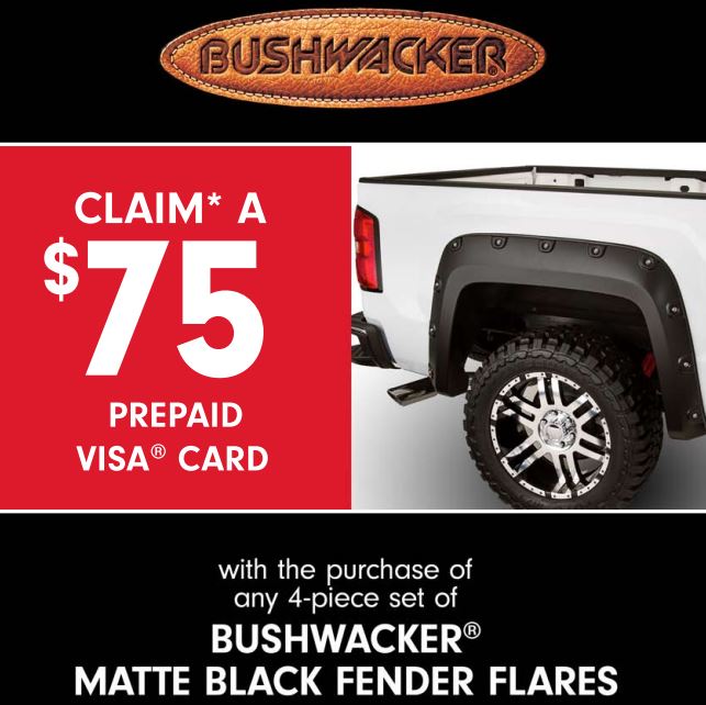 Bushwacker: $75 Prepaid Visa with 4-Piece Matte Black Fender Flares Purchase