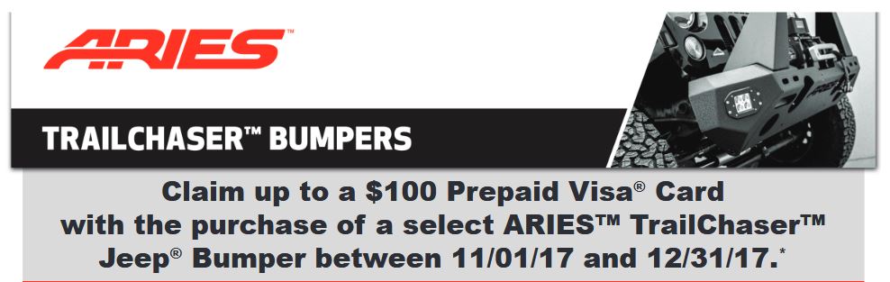 ARIES: Get Up to a $100 Prepaid Card on Select TrailChaser Jeep Bumpers