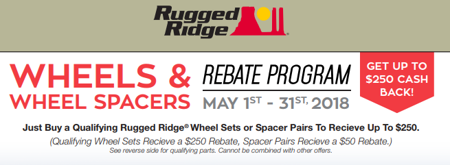Rugged Ridge Up to 250 Cash Back on Wheel Sets or Spacer Pairs