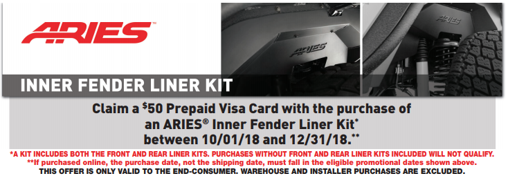 ARIES 50 Prepaid Card on Inner Fender Liner Kits