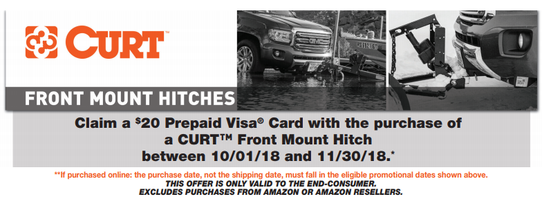 CURT: Get a $20 Prepaid Card with Front Mount Hitch Purchase