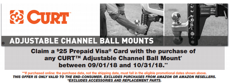 CURT 25 Prepaid Card with on Adjustable Ball Mounts
