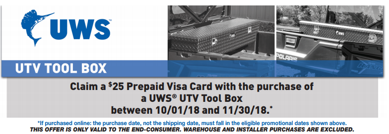 UWS: Get a $25 Prepaid Card with UTV Toolbox Purchase