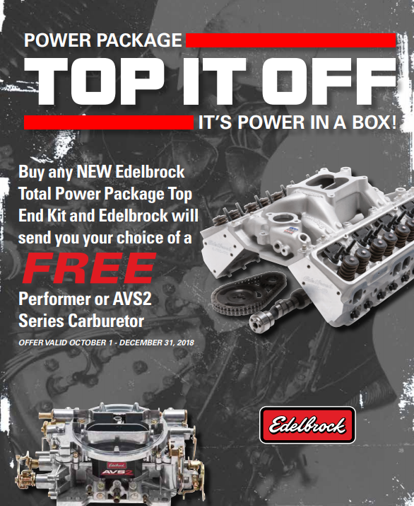 Edelbrock: Get a Free Performer or AVS2 Carb with Any New Total Power Package Top End Kit Purchase