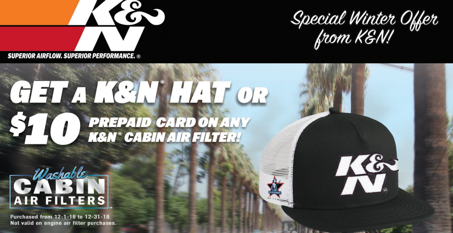 K&N Free Hat or $25 Card on Air Intakes
