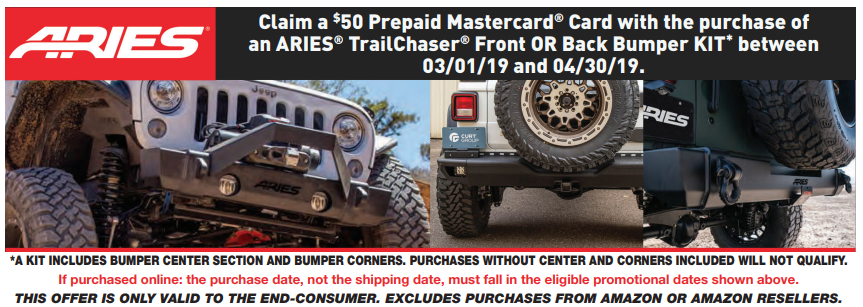 ARIES $50 Back on TrailChaser Front or Rear Bumper Kit