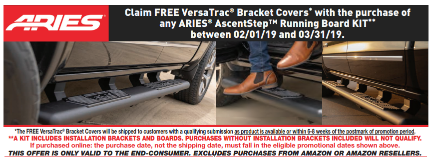 ARIES: Get Free VersaTrac Bracket Covers with AscentStep Running Board Kit Purchase