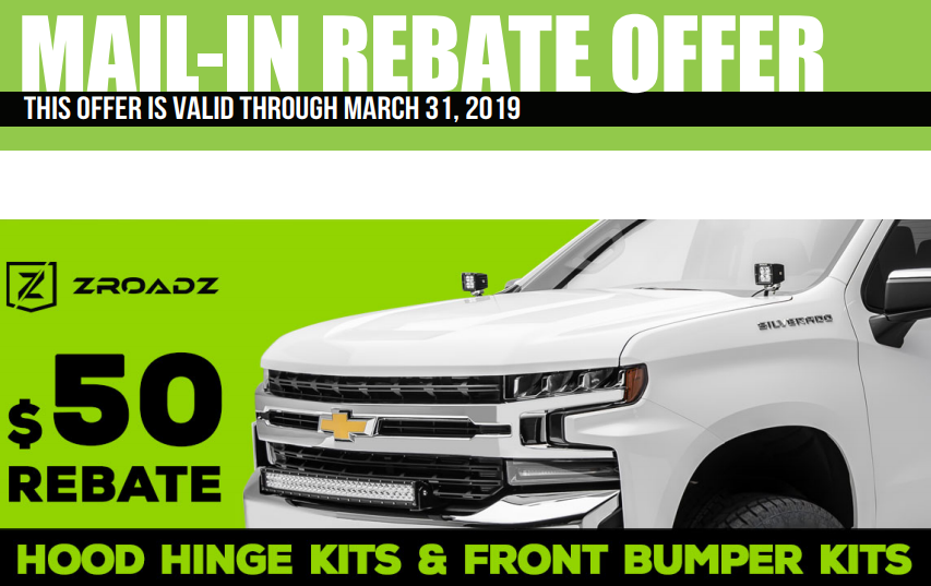 ZROADZ $50 Back on Hood Hinge and Front Bumper Kits