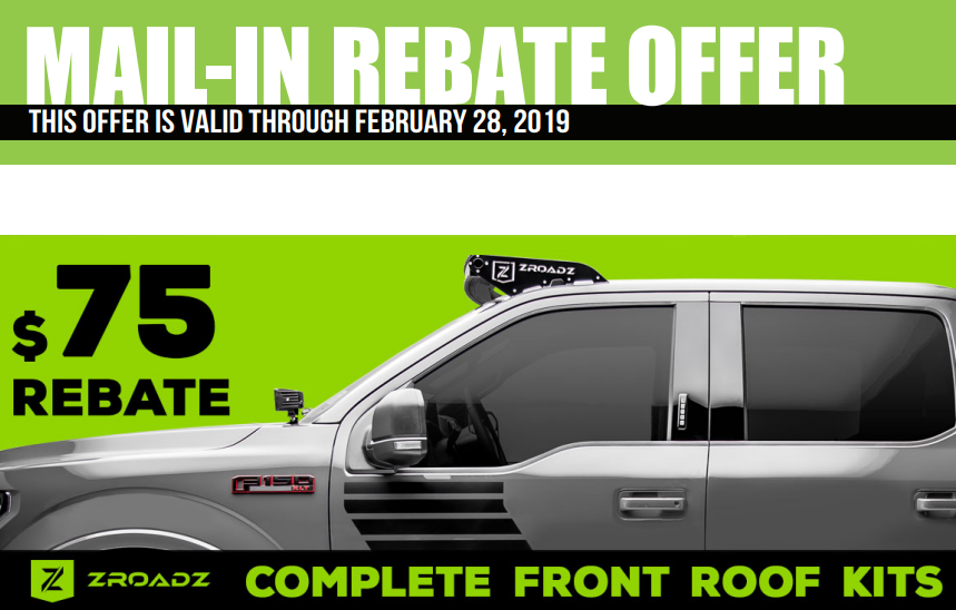 ZROADZ 75 Dollar Rebate on Complete Front Roof Kits
