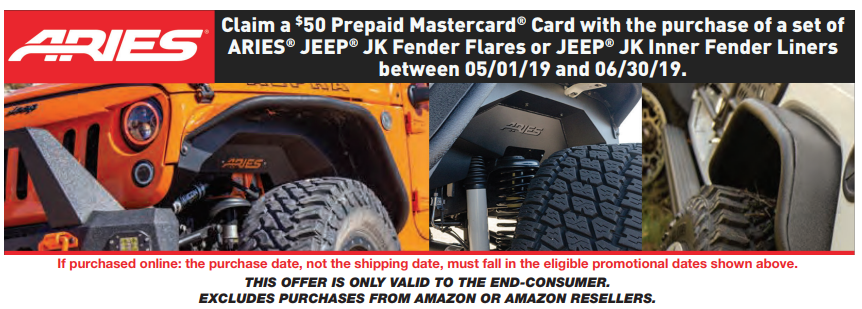 ARIES $50 Back on Jeep JK Fender Flares and Liners